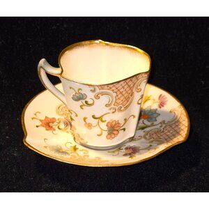 1850s Carlsbad Demitasse China Teacup with stunning hand painted florals, demita
